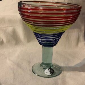 Hand-blown Mexican barware spiral design glass red, yellow, blue & clear stem